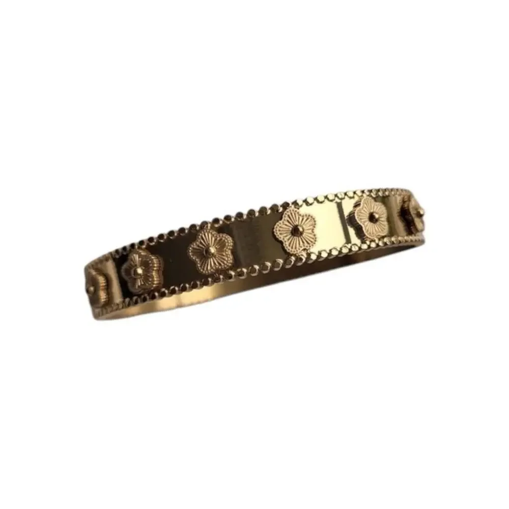 18K Gold Plated Four Leaf Bangle Bracelet